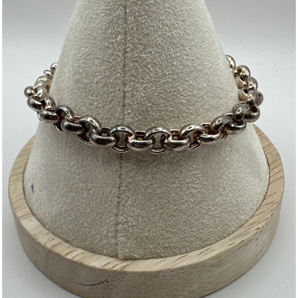 Chunky Milor Italy S925 Rolo Chain Heart Charm Bracelet Love Cherish - Picture 7 of 9